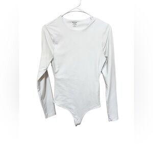 Abercrombie & Fitch S Double Lined Bodysuit Crew Neck White Long Sleeve Women